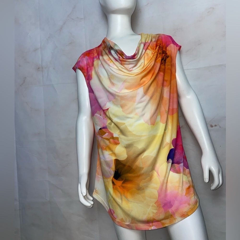 Liz Claiborne Sleeveless Silky Shirt Multicolor Floral and Lightweight Large